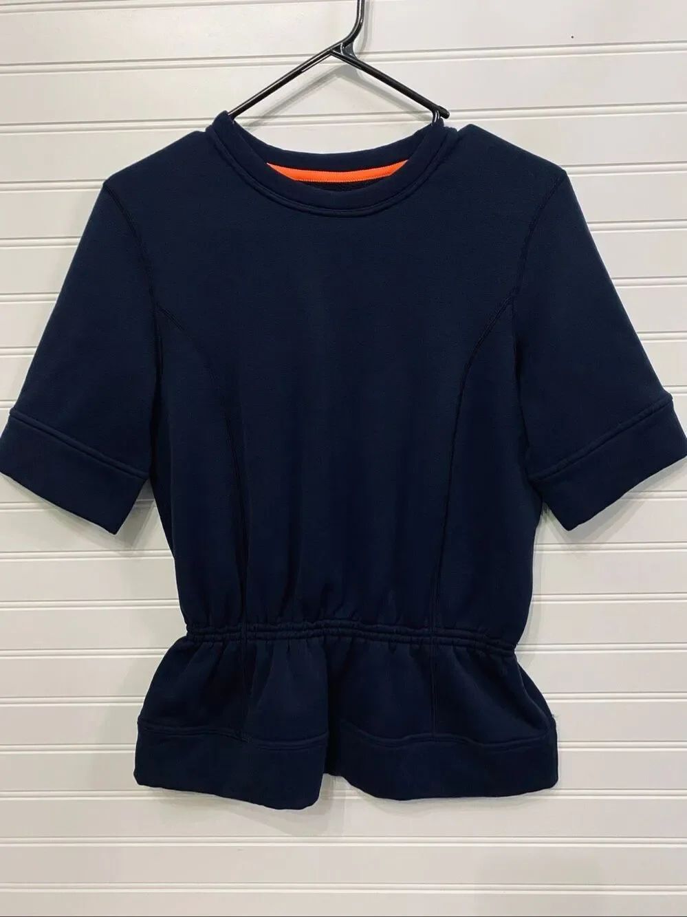Lululemon Athletica  Peplum Navy Blue Fleece Shortsleeve Casual Top Small/Meduim